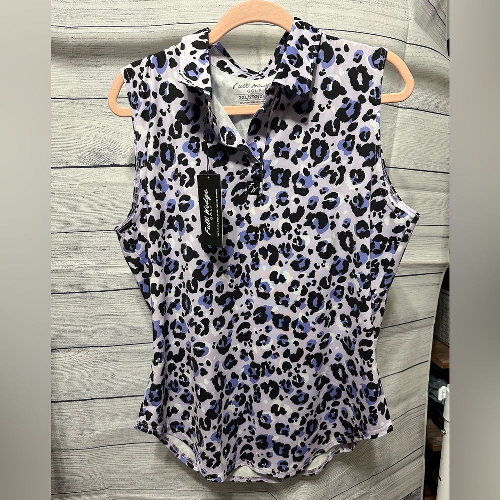 NWT Full Wedge Golf Women's Leopard Print Sleeveless Top - Purple and Black 2XL